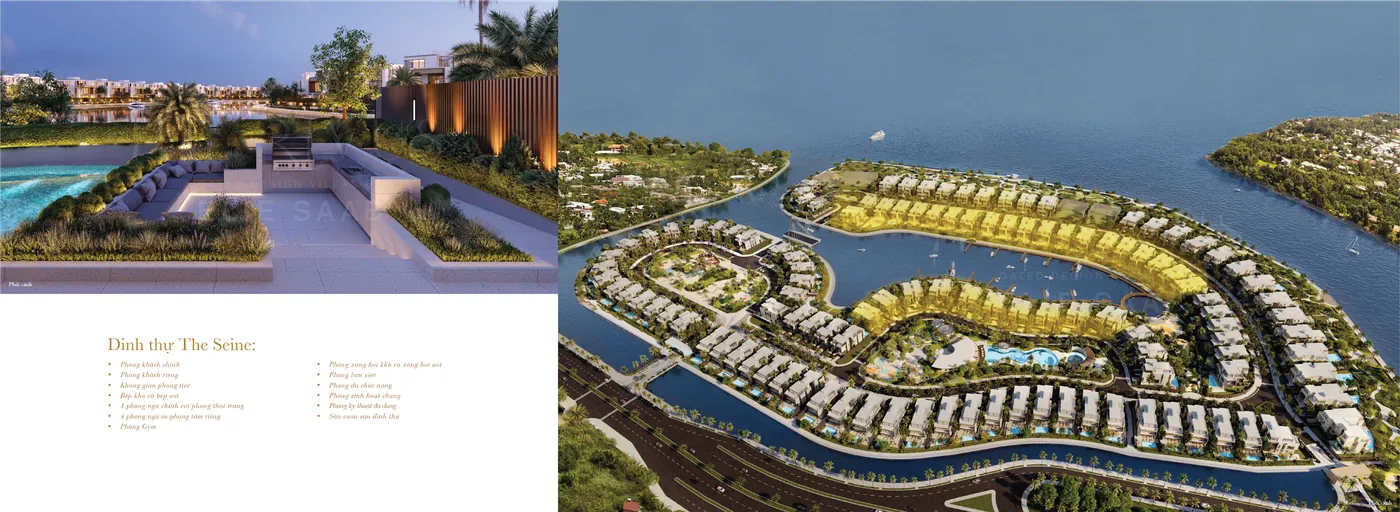 Trang brochure The Seine: vị trí các dinh thự The Seine được tô sáng dọc bến du thuyền